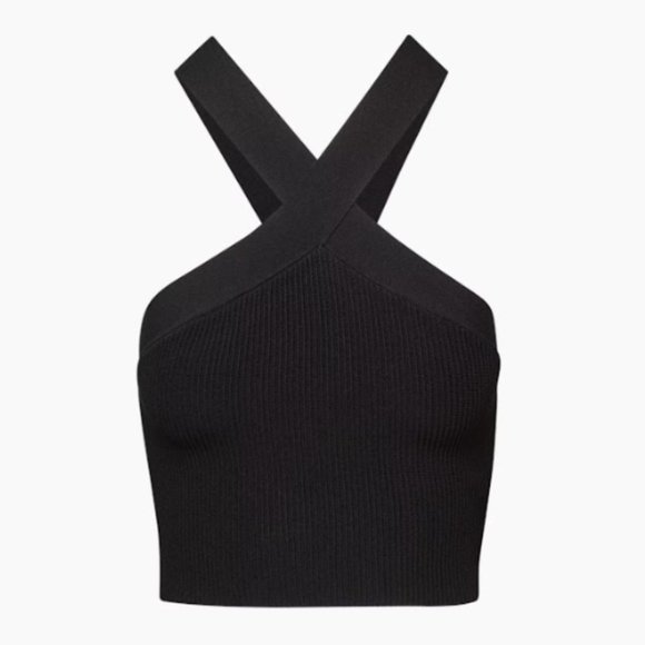 SOLD BNWT Aritzia Babaton Sculpt Knit Criss Cross Cropped Tank Black XS - Picture 1 of 3
